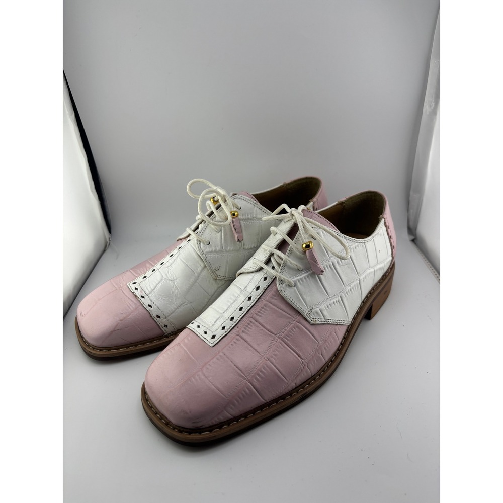 Donato Marrone Mens Pink White Croc Leather Oxfords Square Toe Shoes 7.5 Fits 8